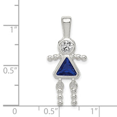 Sterling Silver Girl Pendant with September Birthstone Charm by Sophia Jewelers