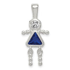 Sterling Silver Rhodium-plated CZ & September Glass Girl Pendant