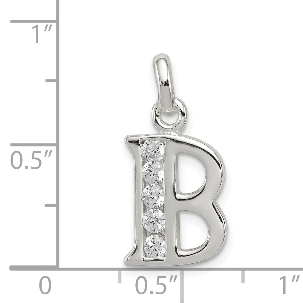 Sterling Silver White CZ Letter B Initial Pendant
