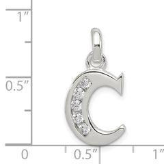 Sterling Silver CZ Initial C Pendant with Anti-Tarnish Finish