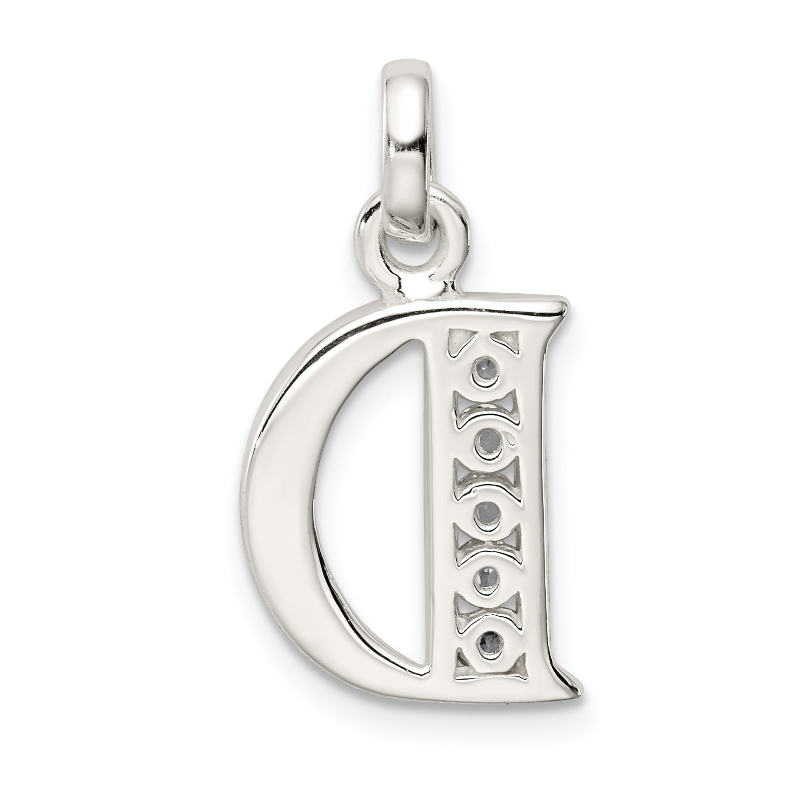 Sterling Silver White CZ Letter D Initial Pendant