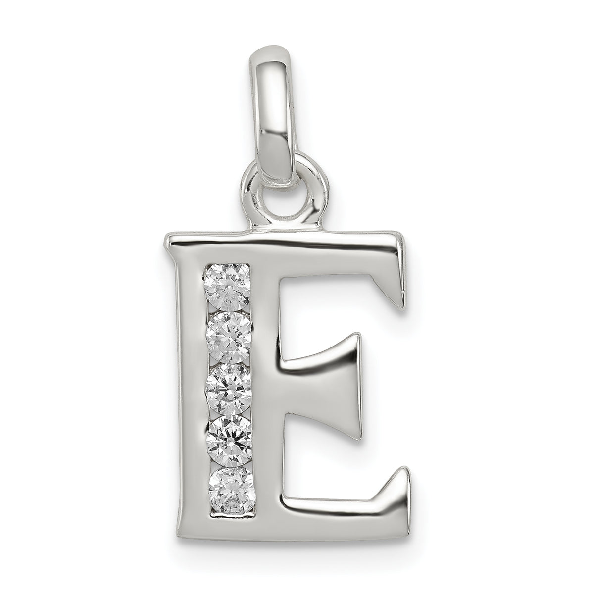 Sterling Silver White CZ Letter E Initial Pendant