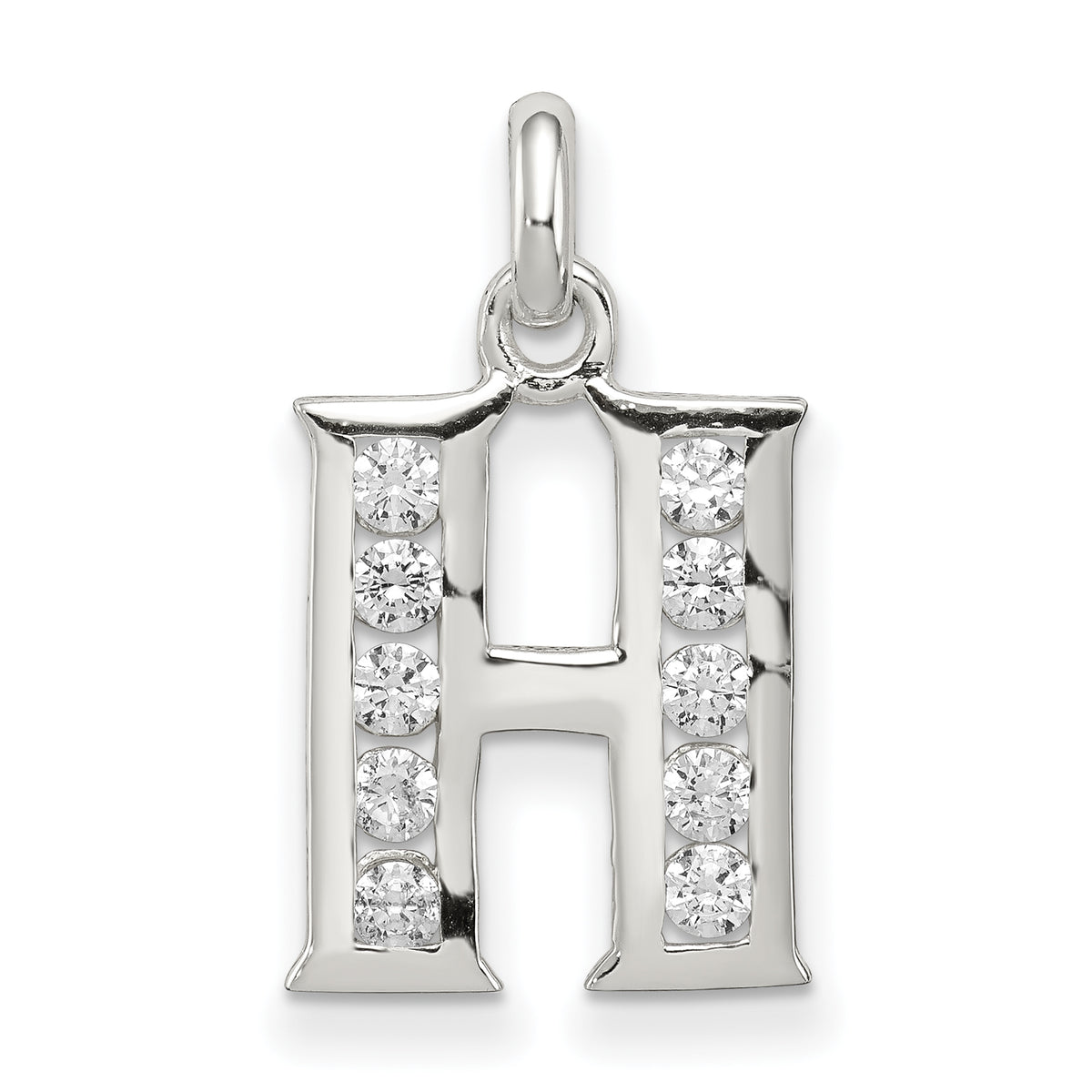 Sterling Silver White CZ Letter H Initial Pendant