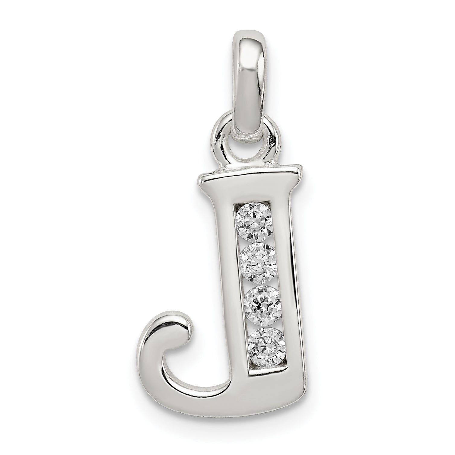 Sterling Silver White CZ Letter J Initial Pendant Main image