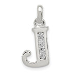 Sterling Silver White CZ Letter J Initial Pendant
