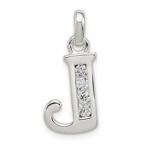Letter J Initial Pendant in Sterling Silver with Cubic Zirconia - Sophia Jewelers