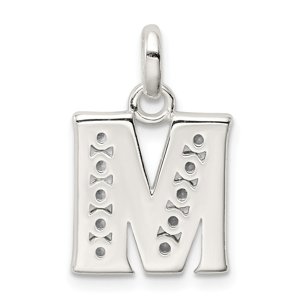 Sterling Silver 925 CZ Initial M Pendant with Anti-Tarnish Finish