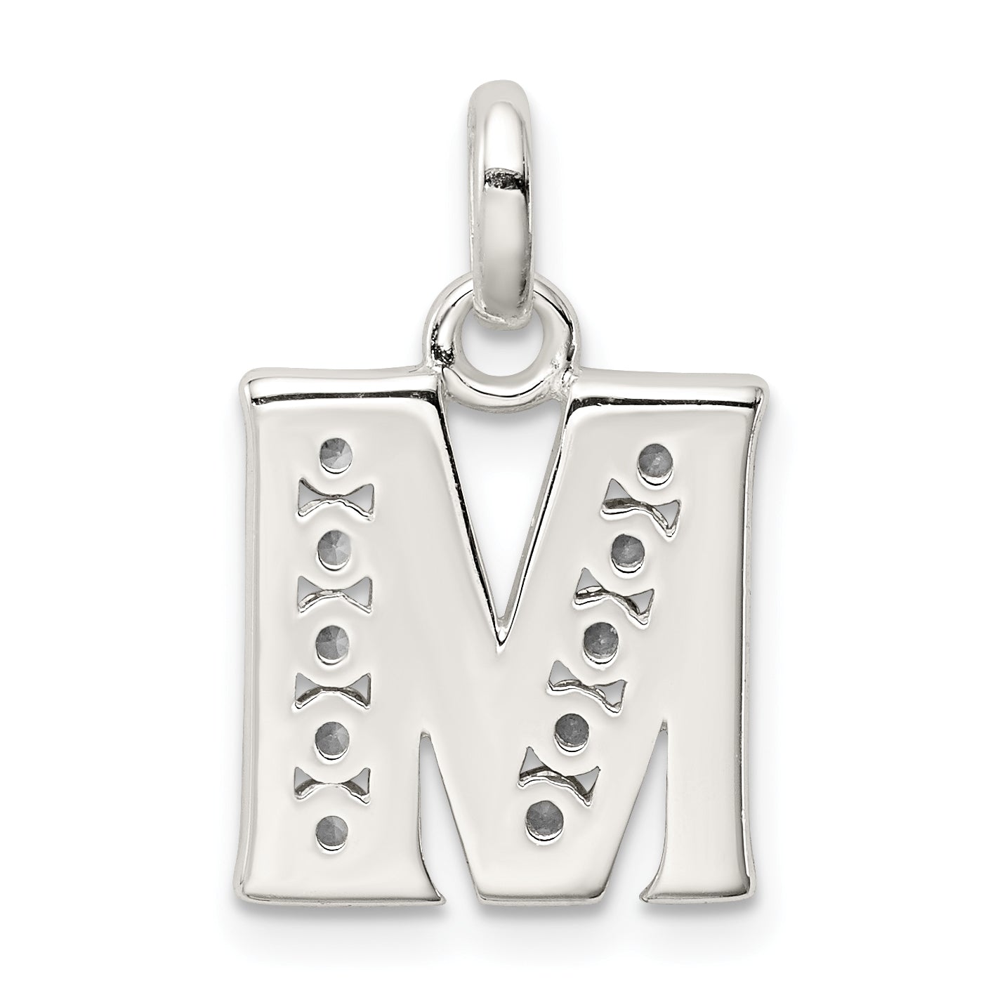 Sterling Silver 925 CZ Initial M Pendant with Anti-Tarnish Finish
