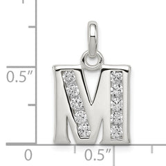 Sterling Silver 925 CZ Initial M Pendant with Anti-Tarnish Finish