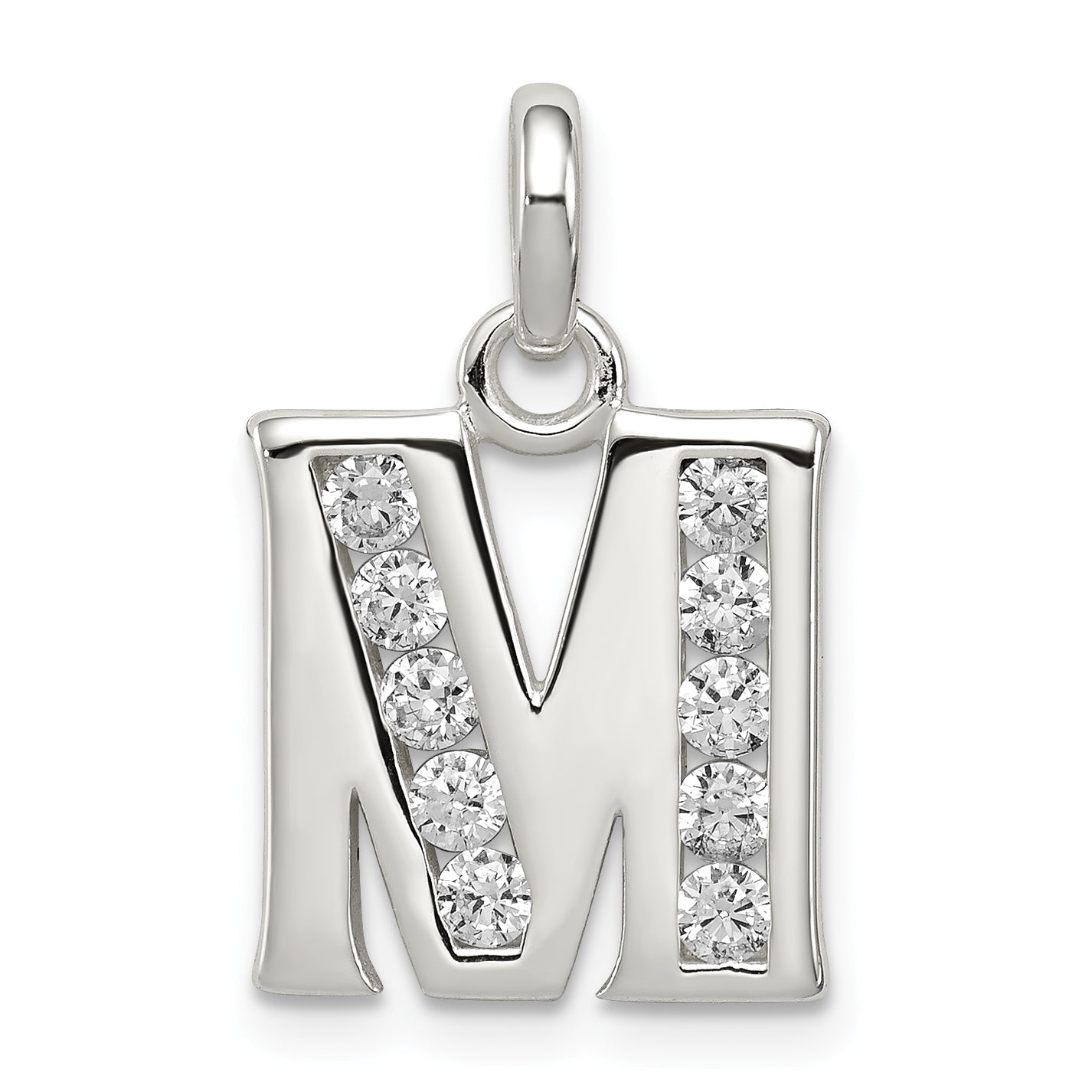 Sterling Silver White CZ Letter M Initial Pendant Main image