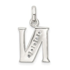 Sterling Silver White CZ Letter N Initial Pendant