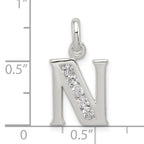 Sterling Silver 925 N Initial Pendant with Clear CZ Stones