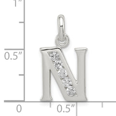 Sterling Silver White CZ Letter N Initial Pendant