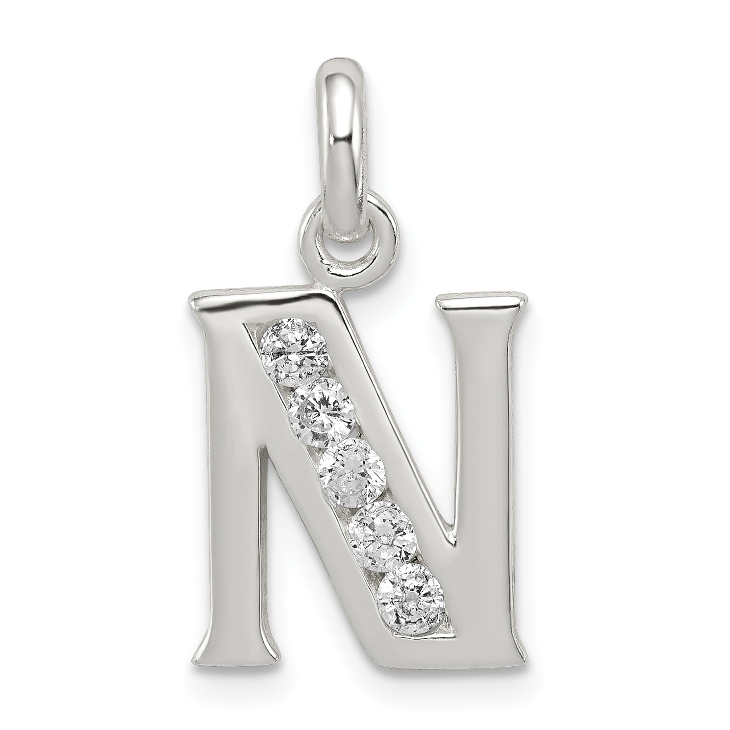 Sterling Silver White CZ Letter N Initial Pendant Main image