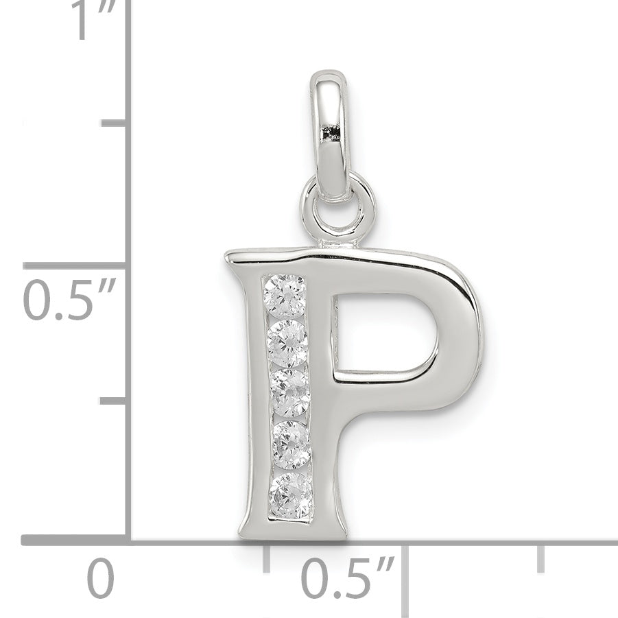 Sterling Silver 925 Initial P Pendant with Clear CZ Stones