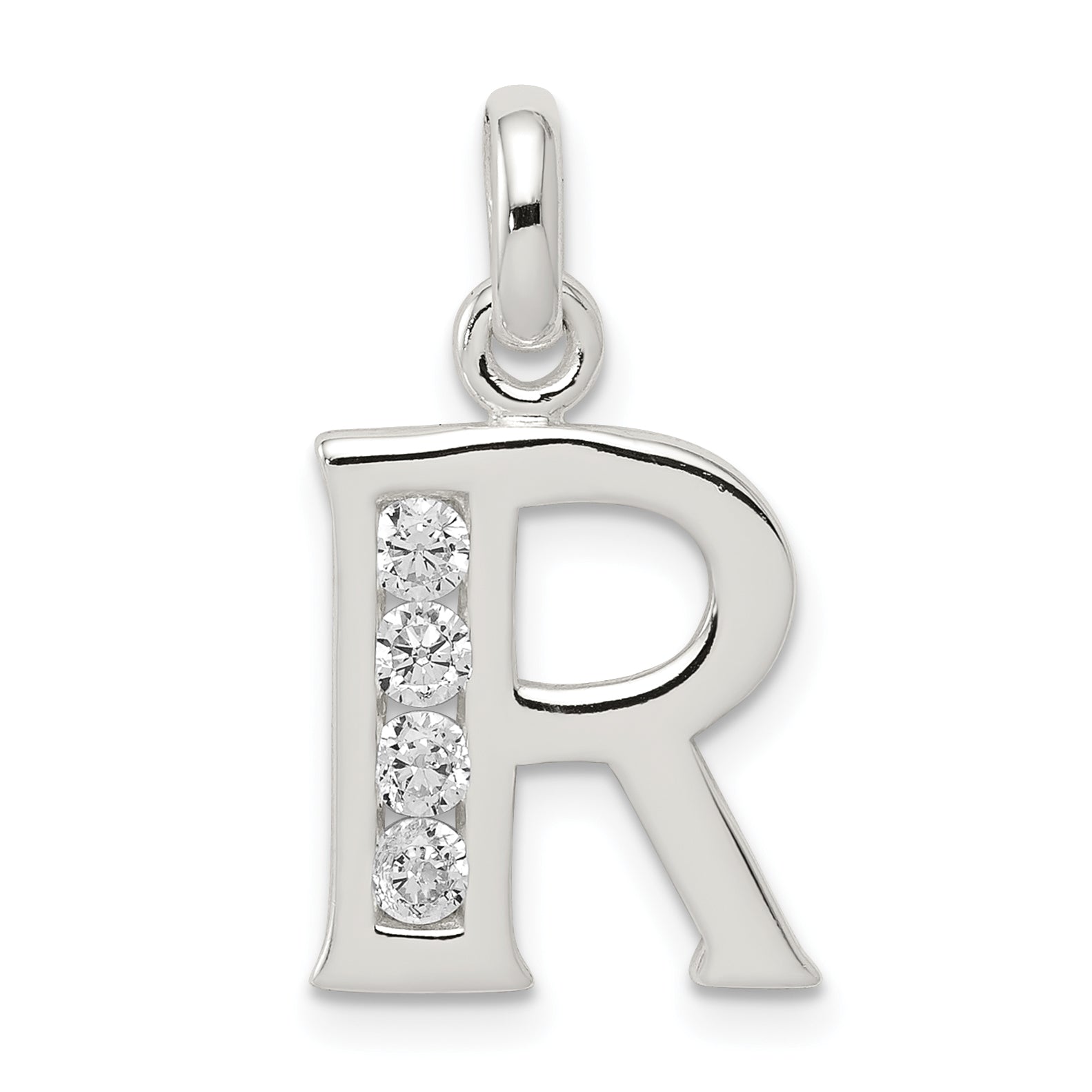 Sterling Silver White CZ Letter R Initial Pendant Main image