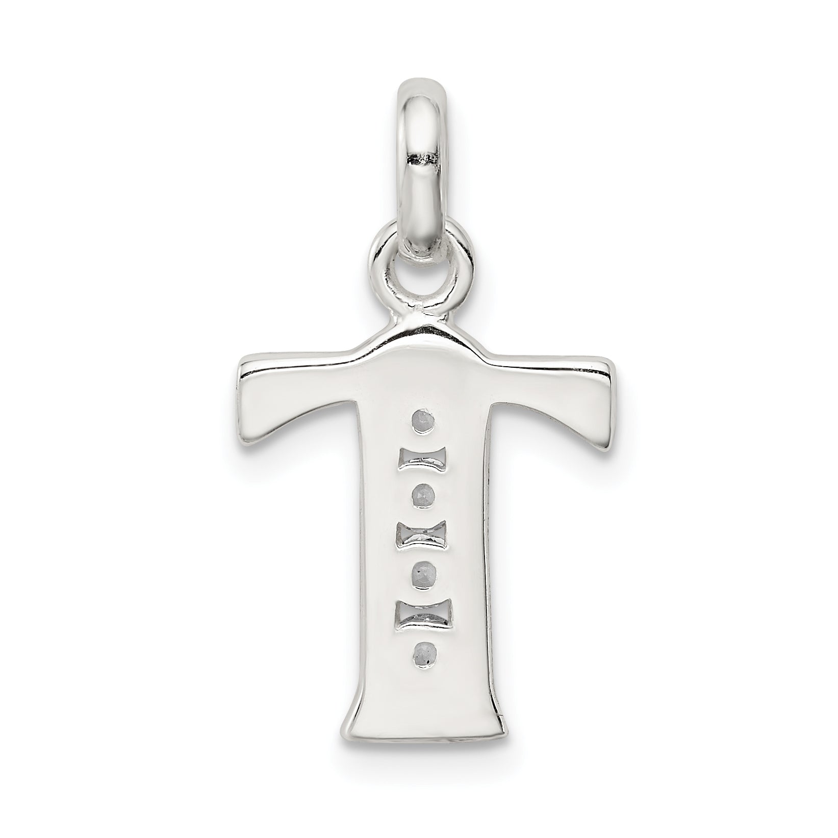 Sterling Silver White CZ Letter T Initial Pendant