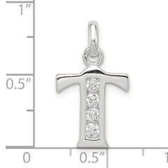 Sterling Silver White CZ Letter T Initial Pendant