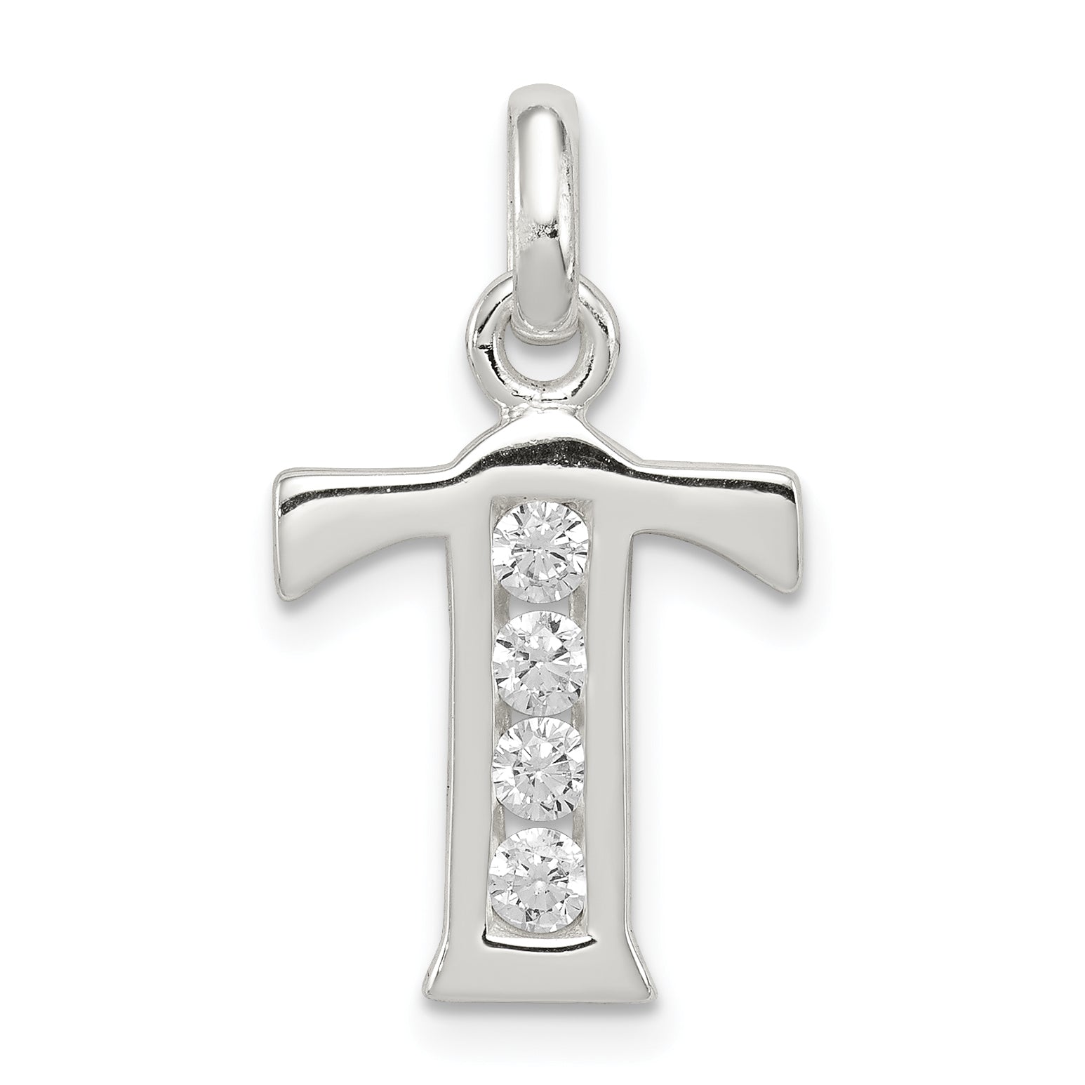 Sterling Silver White CZ Letter T Initial Pendant Main image