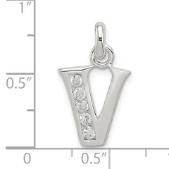 Sterling Silver 925 V Initial Pendant with Clear CZ Sparkle