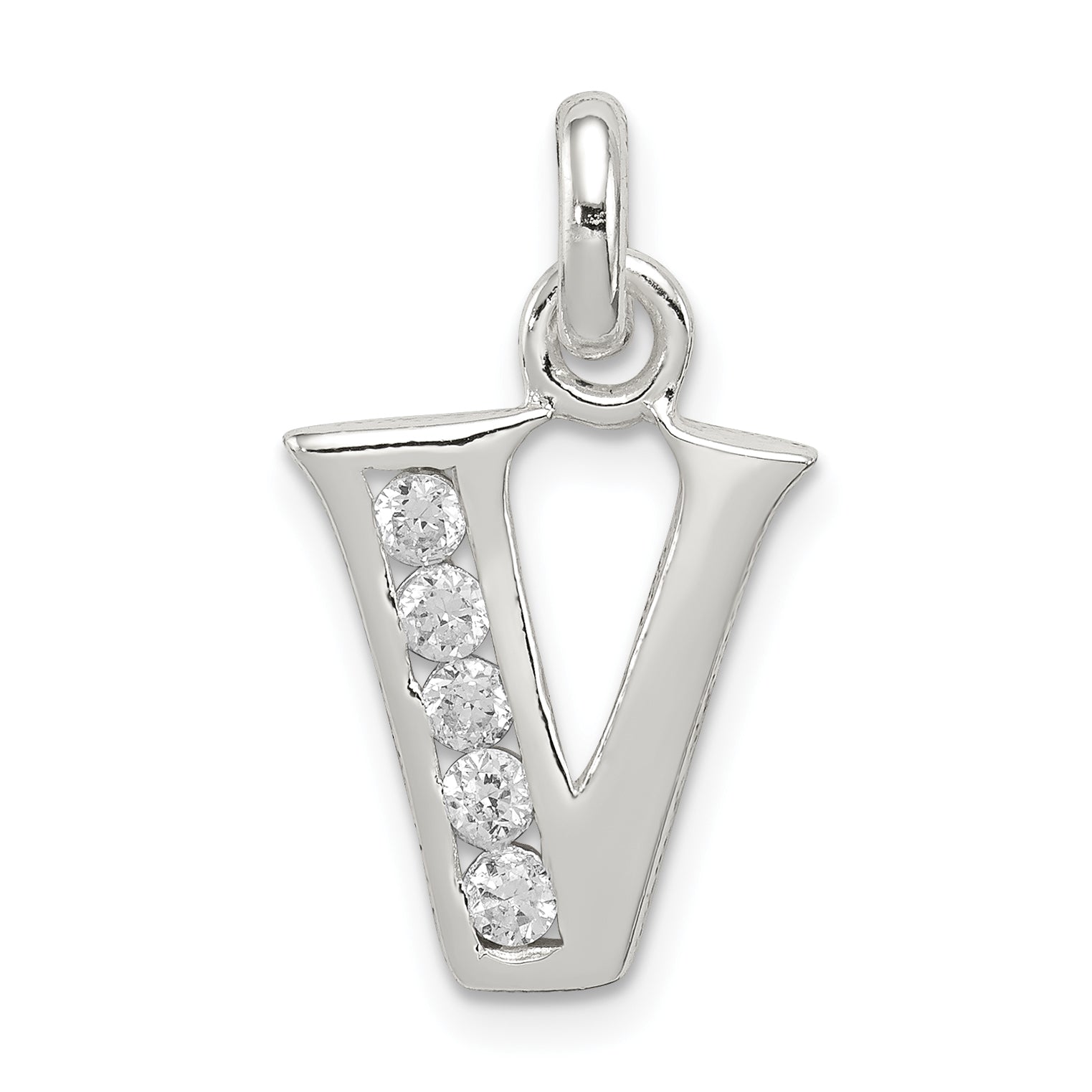 Sterling Silver White CZ Letter V Initial Pendant Main image