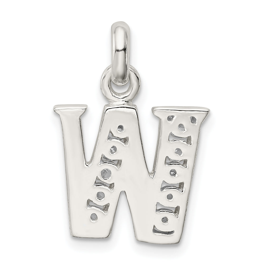 Sterling Silver 925 Initial W Pendant with Clear CZ Elegance
