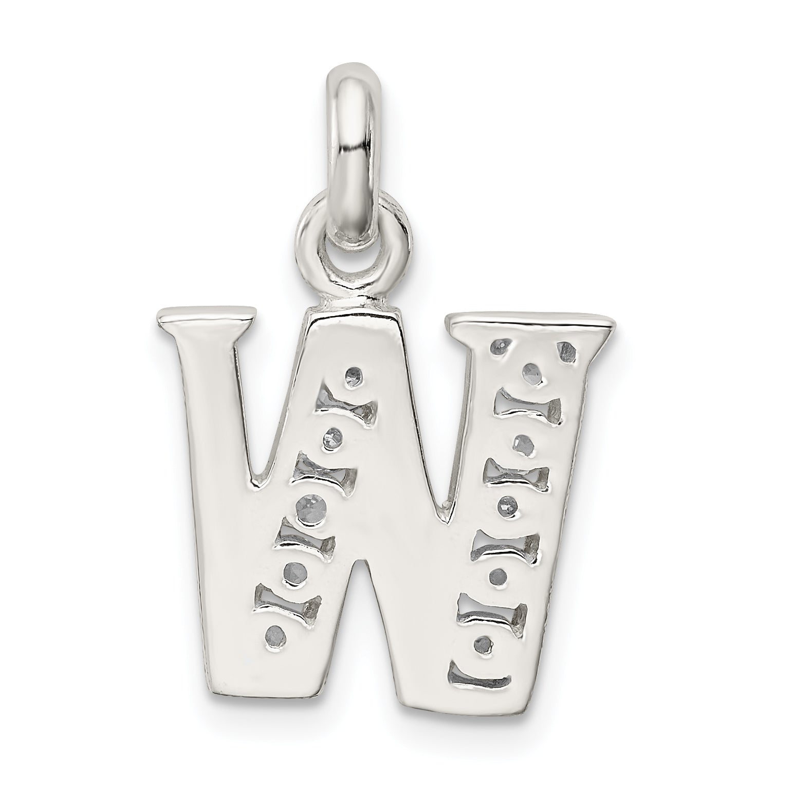 Sterling Silver 925 Initial W Pendant with Clear CZ Elegance