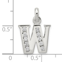 Sterling Silver 925 Initial W Pendant with Clear CZ Elegance