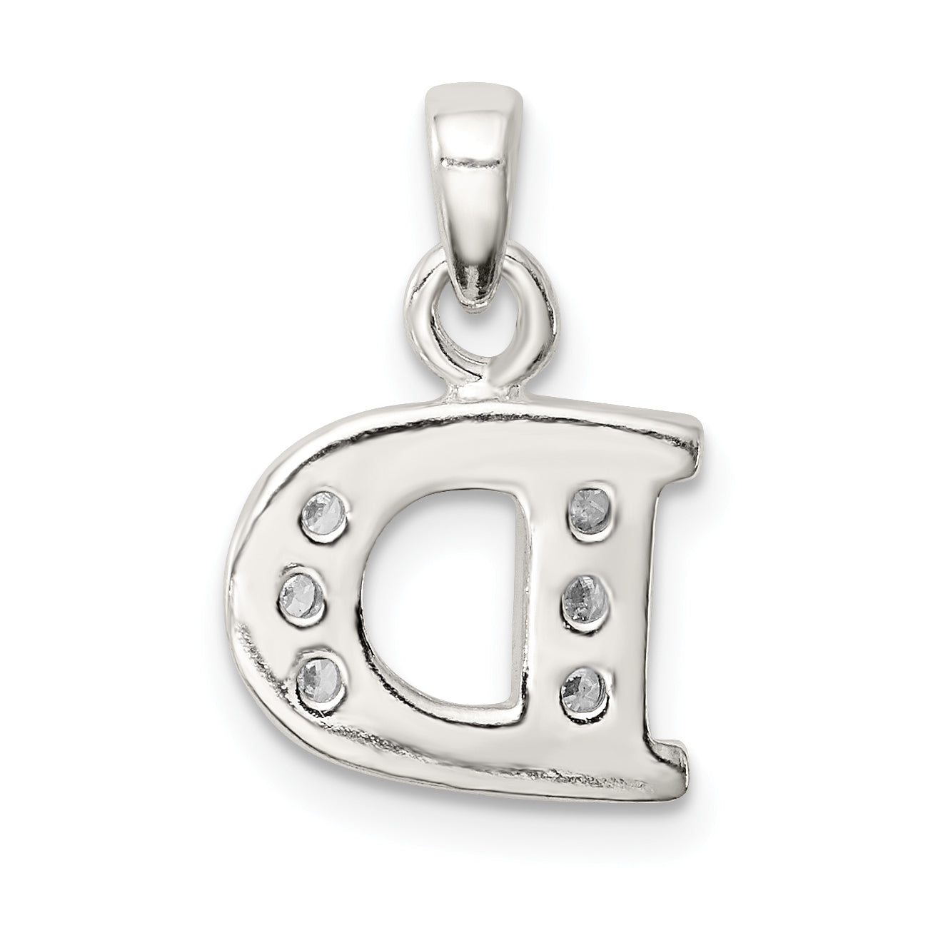 Sterling Silver CZ Initial D Pendant with Anti-Tarnish Finish