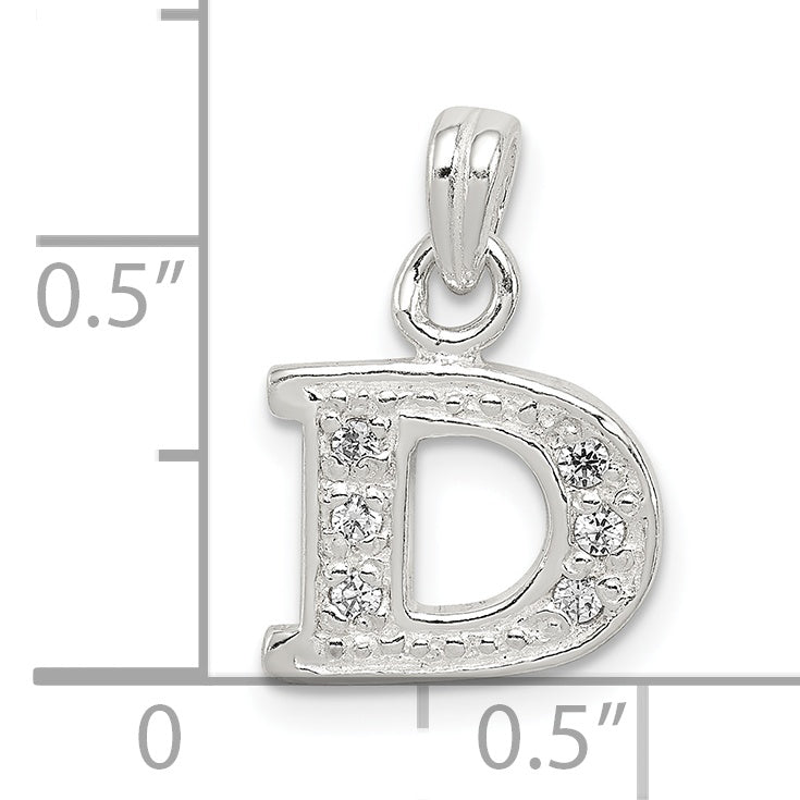 Sterling Silver CZ Initial D Pendant with Anti-Tarnish Finish