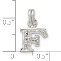 Sterling Silver 925 Initial F Pendant with Clear CZ Anti-Tarnish Finish