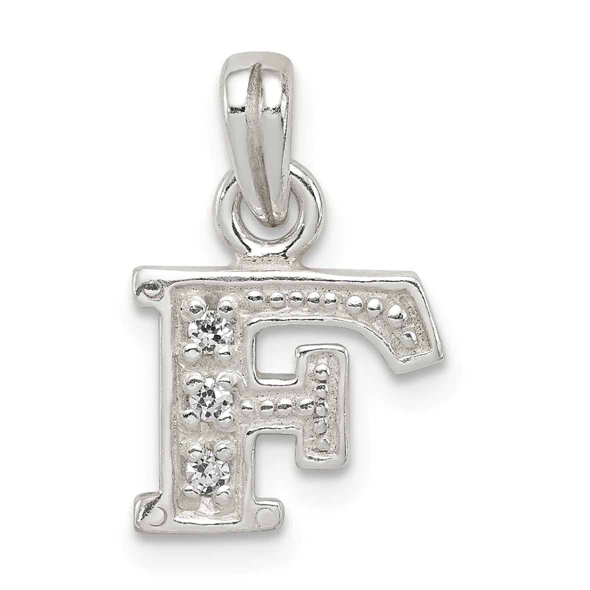 Sterling Silver CZ Letter F Initial Pendant
