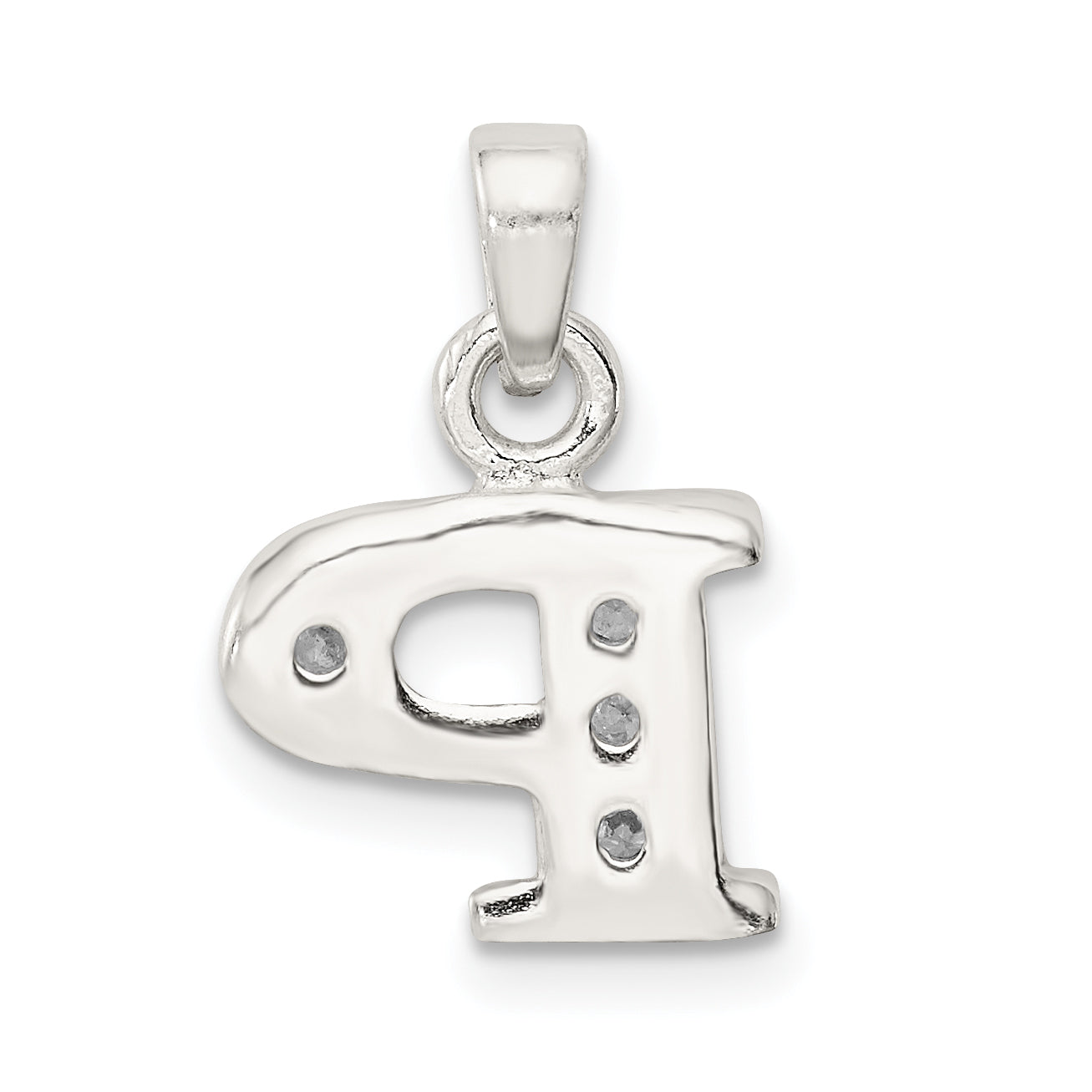 Sterling Silver 925 'P' Pendant with Clear CZ Anti-Tarnish Finish