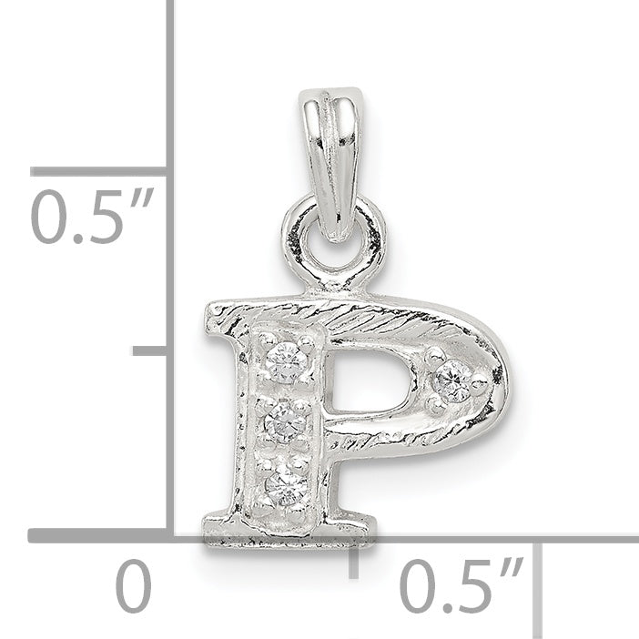 Sterling Silver 925 'P' Pendant with Clear CZ Anti-Tarnish Finish