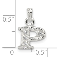 Sterling Silver 925 'P' Pendant with Clear CZ Anti-Tarnish Finish