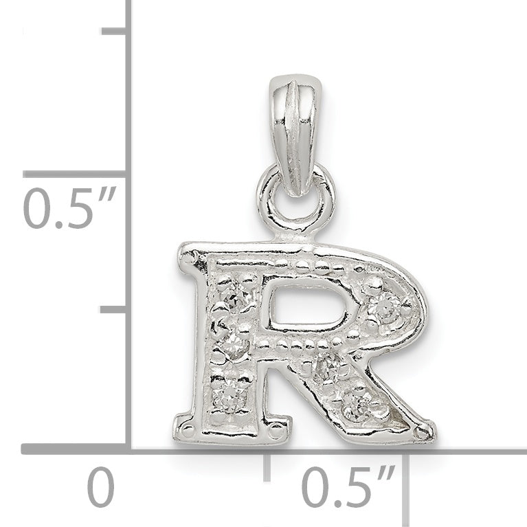 Sterling Silver 925 Initial R Pendant with Clear CZ & Anti-Tarnish Coating
