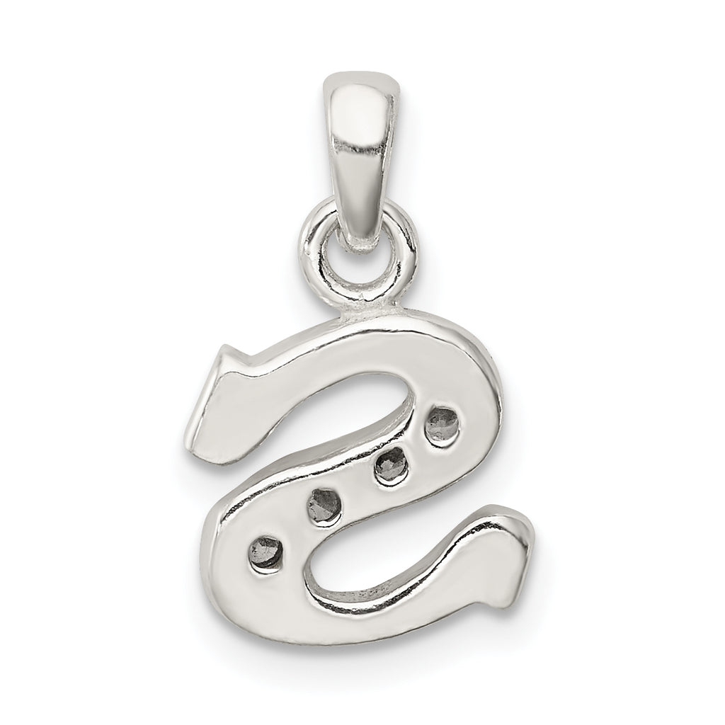 Sterling Silver 925 Initial S Pendant with Clear CZ Stones