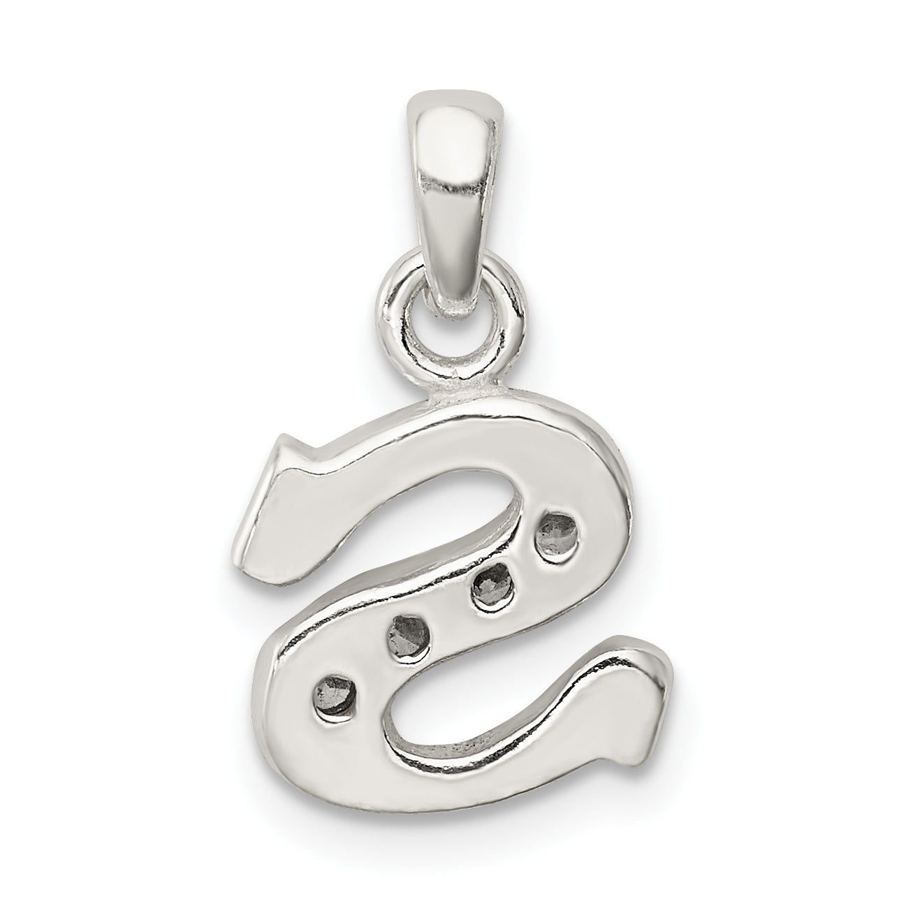 Sterling Silver 925 Initial S Pendant with Clear CZ Stones