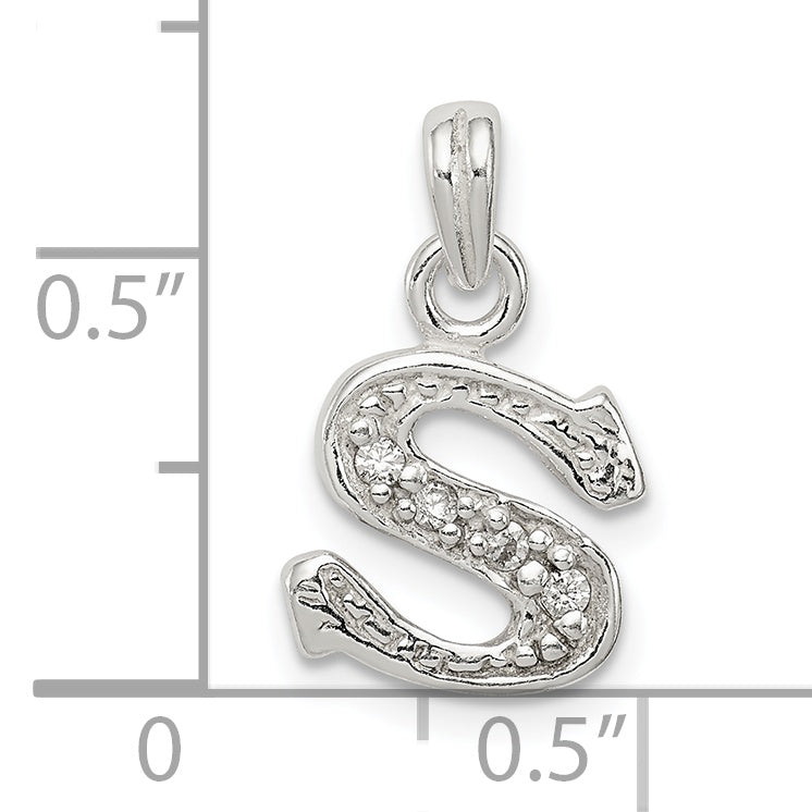 Sterling Silver 925 Initial S Pendant with Clear CZ Stones