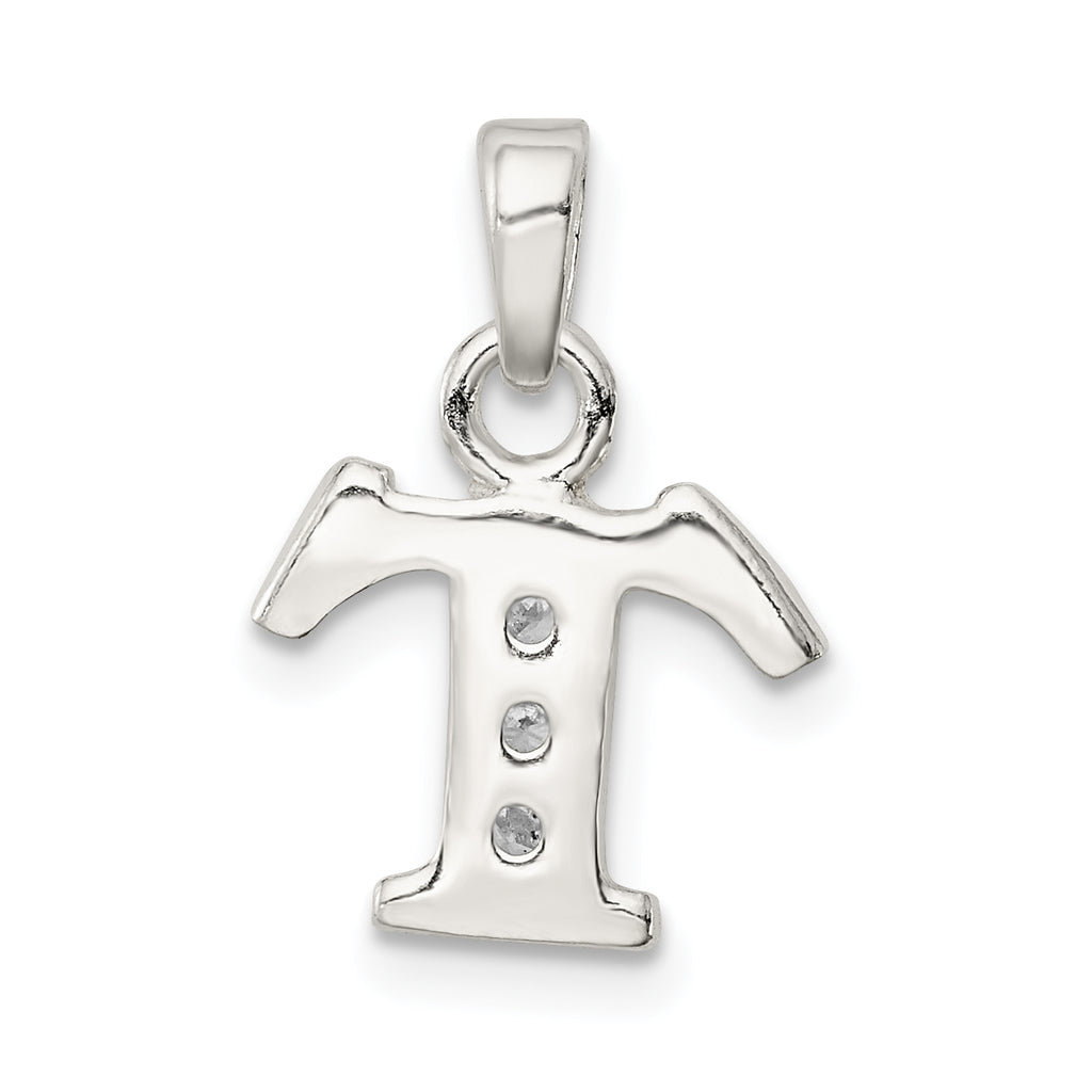 Sophia Jewelers Sterling Silver CZ Initial T Pendant with Anti-Tarnish Finish