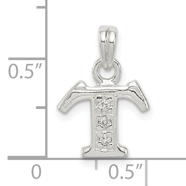 Sophia Jewelers Sterling Silver CZ Initial T Pendant with Anti-Tarnish Finish