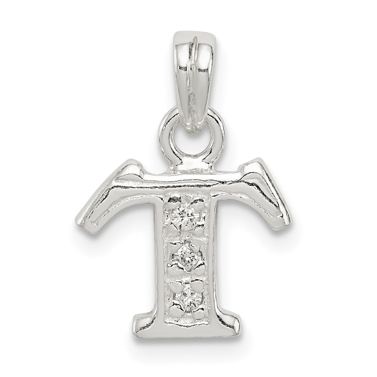 Sterling Silver CZ Letter T Initial Pendant Main image