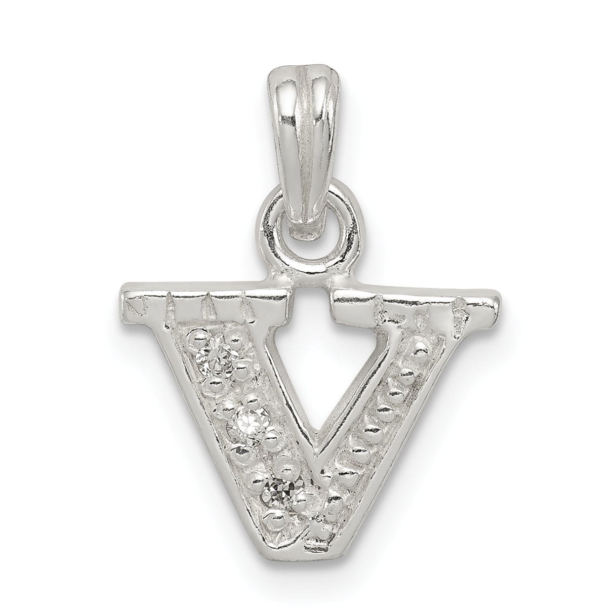 Sterling Silver CZ Letter V Initial Pendant Main image