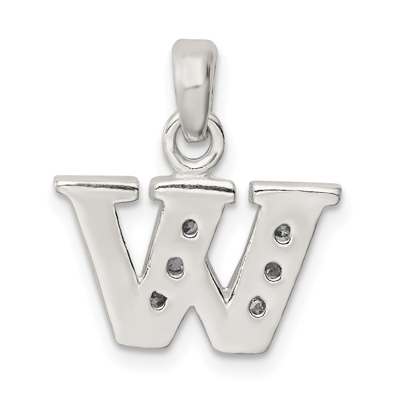 Sterling Silver 925 W Initial Pendant with Clear CZ Stone