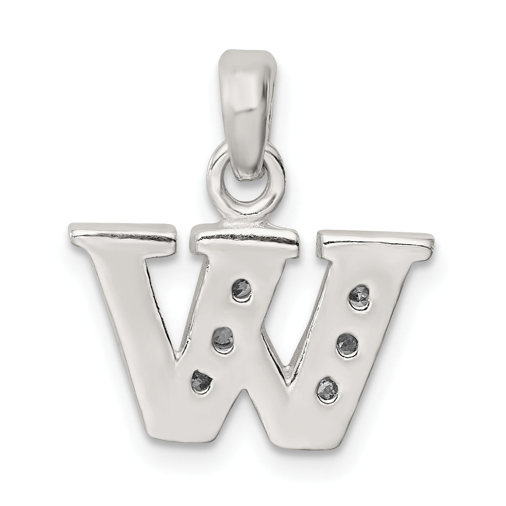 Sterling Silver 925 W Initial Pendant with Clear CZ Stone