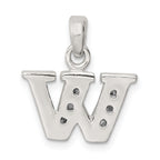 Sterling Silver 925 W Initial Pendant with Clear CZ Stone