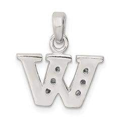 Sterling Silver 925 W Initial Pendant with Clear CZ Stone