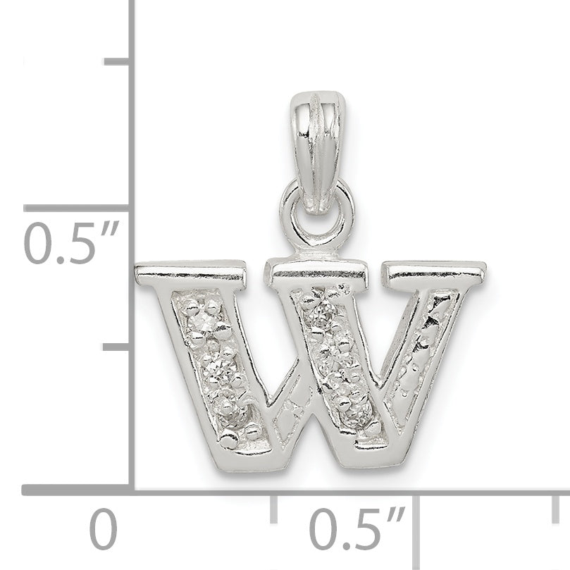 Sterling Silver CZ Letter W Initial Pendant