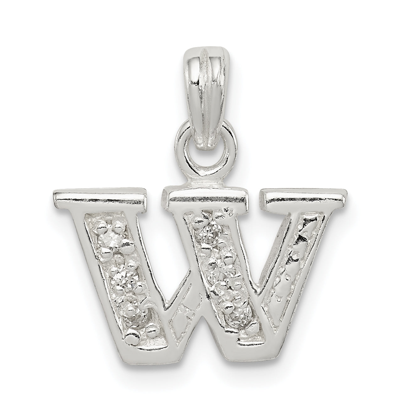 Sterling Silver CZ Letter W Initial Pendant Main image