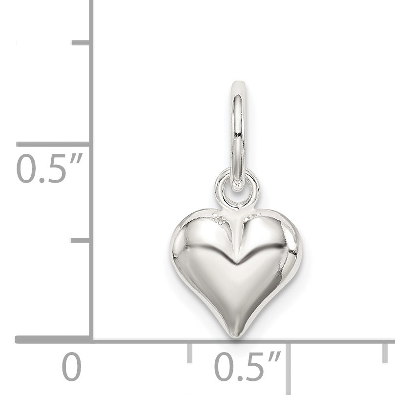 Sterling Silver 925 Polished Heart Charm with Anti-Tarnish Finish